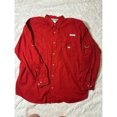 Columbia PFG Mens Bahama Long Sleeve Fishing Shirt Red Cotton Large