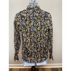 Consequence Size S Slim Fit Button‑Down Shirt Navy Gold Paisley Floral Cotton
