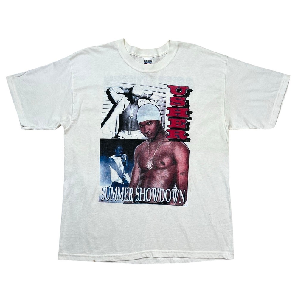 Vintage 2002 Usher Nas Summer Evolution Tour Parking Lot Tee Size XL 24″x31.5″
