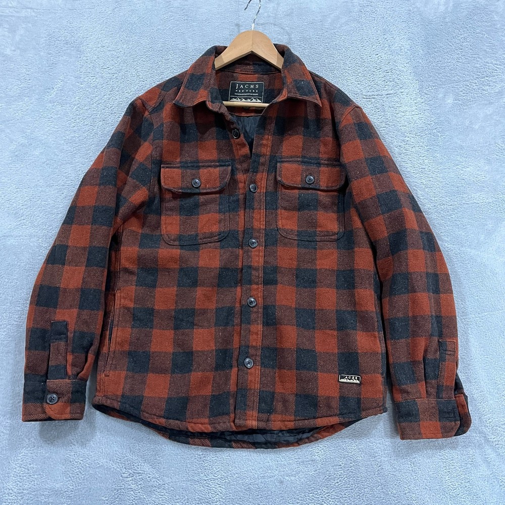 Jachs Shacket Men’s Small Wool Blend Plaid Shirt Flannel Jacket Quilted