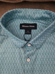 NWT Mizzen+Main Mens Teal Diamond Mirage Halyard SS Dress Shirt No Tuck XL