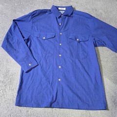 World Island Mens Medium Button Down Shirt Blue Utility Epaulets Long Sleeve