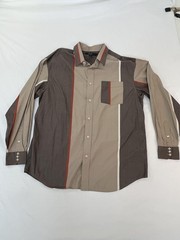 Sean John Shirt Mens 2XL Brown Colorblock Striped Button Front Long Sleeve Top