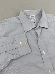 Brooks Brothers Regent Long Sleeve Dress Shirt Mens 17.5-35 White/Blue Stripe