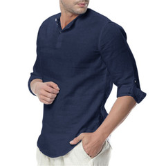 Solid Color Men’s Casual Loose Fitting Comfortable Standing Collar Shirt