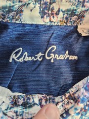 Robert Graham Classic Fit Dress Shirt Men L Blue Silver Embroidery Flip Cuff