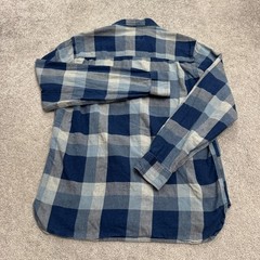 Woolrich Organic Cotton Linen Button Down Shirt Mens Medium Blue Plaid Casual