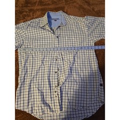 Bugle Boy Classics Plaid Button Down Shirt Mens L Cream Navy Blue Vintage 90s