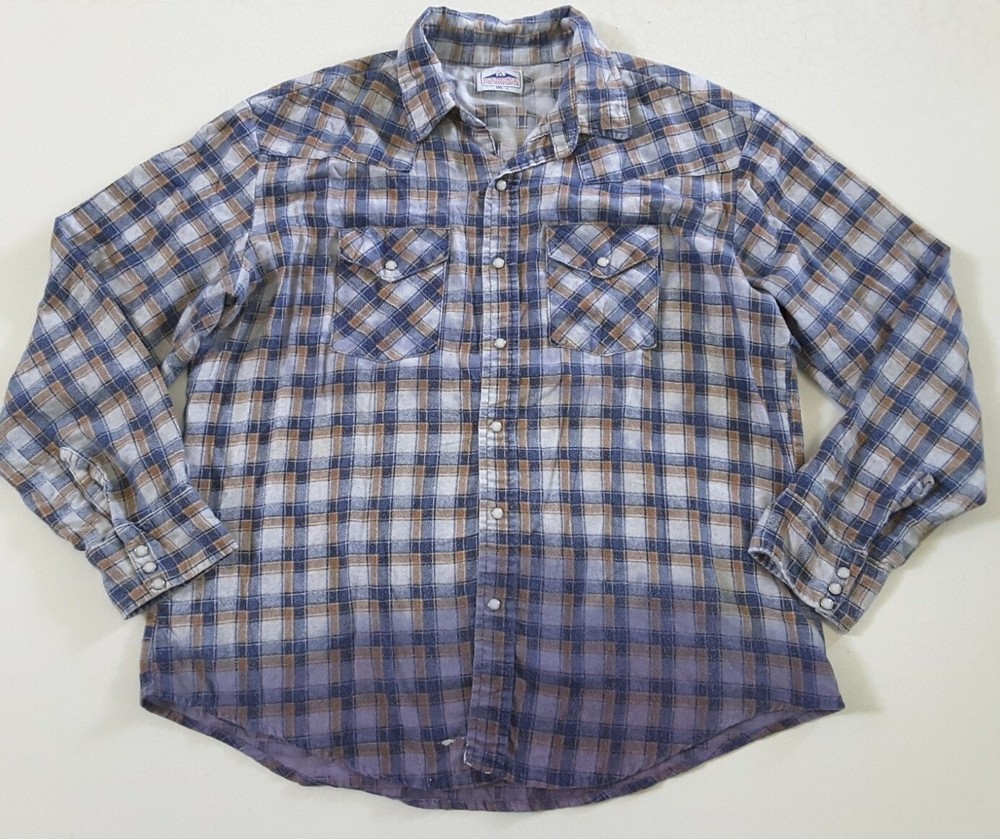 Upcycled Distressed Bleached Hand Dyed Ombre Dakota Western Rockabilly Shirt 3XL