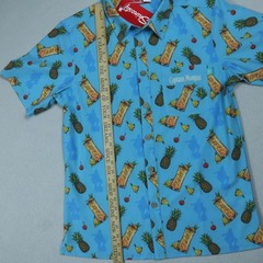 Shinesty Captain Morgan Blue Button Up Shirt Mens Medium Tropical Pineapple NWT