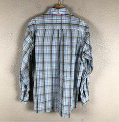 Giovanni Galli Shirt Mens Medium Blue Green Plaid Button Down Long Sleeve Sport
