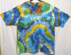 Handmade Tie Dye Geode Pattern Blue Green Yellow Orange 3XL Shirt 27.5″ W X 33″L