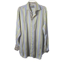 Thomas Dean Striped Flip Cuff Button Down Shirt Large Colorful Preppy Cotton