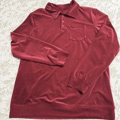 Men’s Medium Velour Long-Sleeve Pullover-Pocket-Buttondown Neck/Collar Burgundy