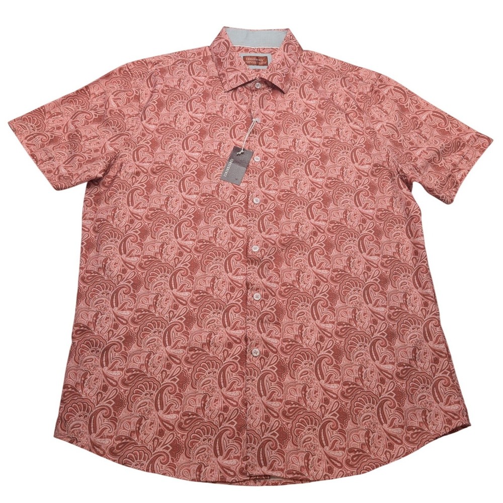 NWT Consequence Paisley Button Down Shirt Mens XL Faded Rose Pink Short Sleeve