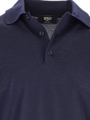 Fendi Roma FF Logo Patch Navy Wool Knit Polo Shirt Men’s IT 50 Made in Italy