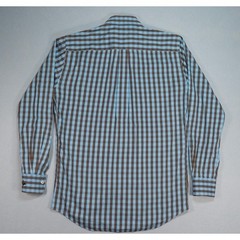Peter Millar Men Medium Blue Brown Gingham Check Button Front Dress Shirt Cotton