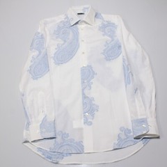 Etro NWOT Dress Shirt Size 38 in White with Blue Large Paisleys 100% Cotton