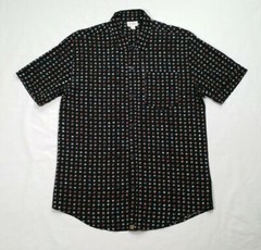 LuLaRoe Men Medium Michael Button Shirt Black Red White Blue Stars 4th of July