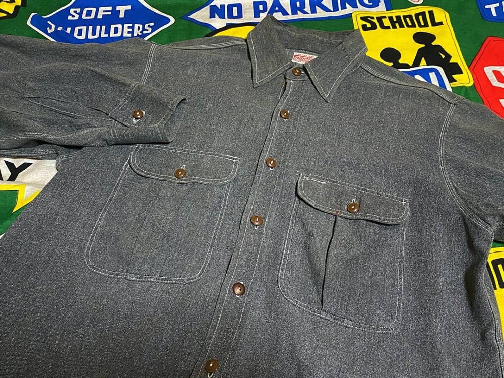 Pacemaker 1940s Graymat Chambray Shirt, Vintage Side Gusset, Workwear, Rare