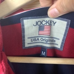 Jockey USA Originals Rugby Polo Shirt Medium Striped Long Sleeve Embroidered