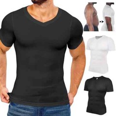 Men’s Compression Shirts V-Neck Workout Abs Abdomen Tummy Control Body Shaper