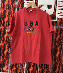 Vintage 90s USA Olympic Rings Graphic T Shirt Mens L Faded Sports Tee