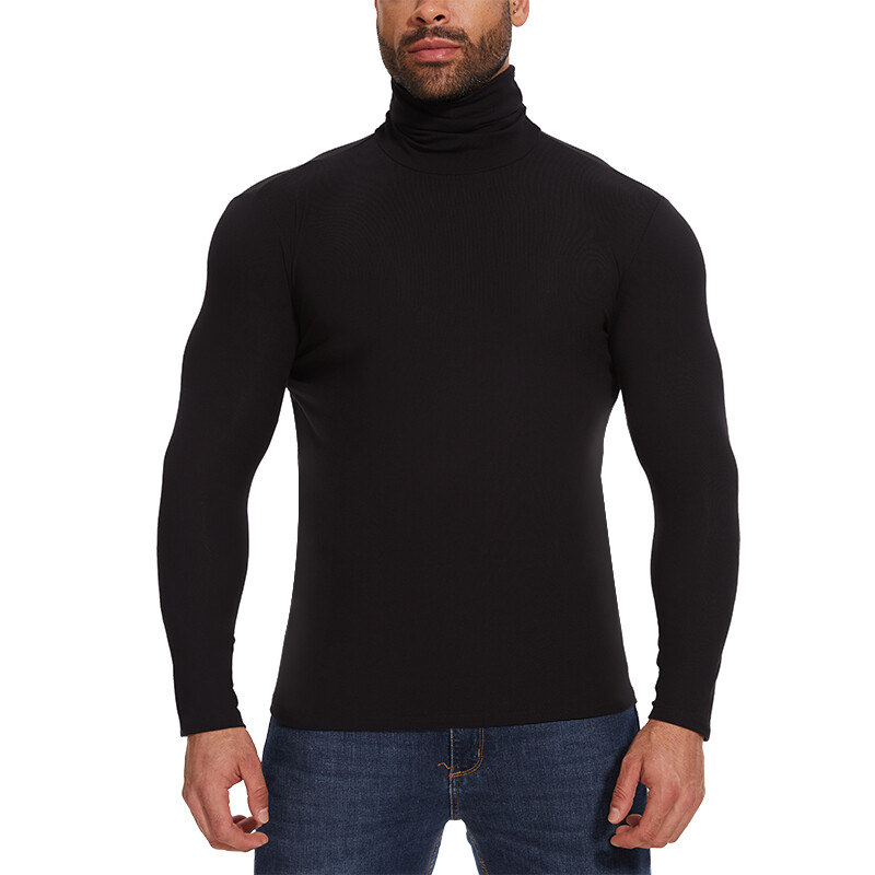 Men High-Neck Mock Turtleneck Solid Undershirt Long Sleeve Pullover Basic Layer