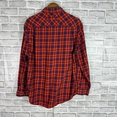Duluth Trading Rustic Orange Plaid Poly Blend Double Pocket Flannel Shirt MEDIUM