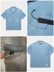 ANANKE Men’s Short Sleeve Button Down Shirt – Light Blue Large – Japanese Brand