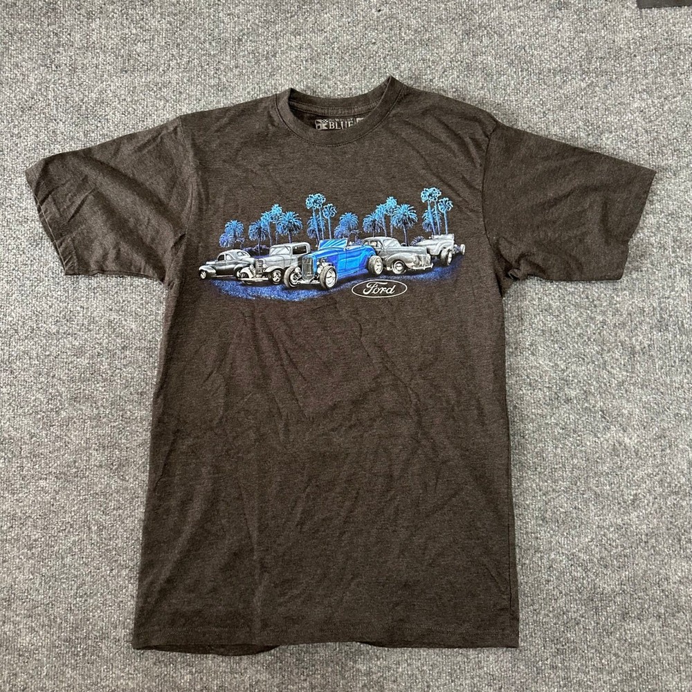 Newport Blue T-Shirt Mens Size MD Gray Ford Hot Rod Graphic Cotton Blend Casual