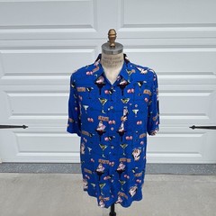 Junction West Cocktail Aloha Shirt Men Extra Large XL Blue Rayon Hawaiian Camp