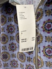 Urban Outfitters Men’s Velour Short Sleeve Polo Zip Blue Olive Pattern Size S