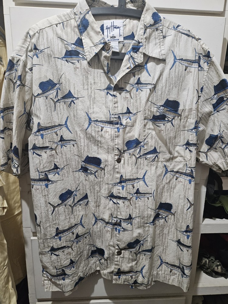 Guy Harvey Button Up Shirt – Blue Marlin Swordfish Men’s Size Large
