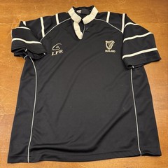 Ireland Rugby Shirt Mens Large Black Embroidered Striped Jersey Polo