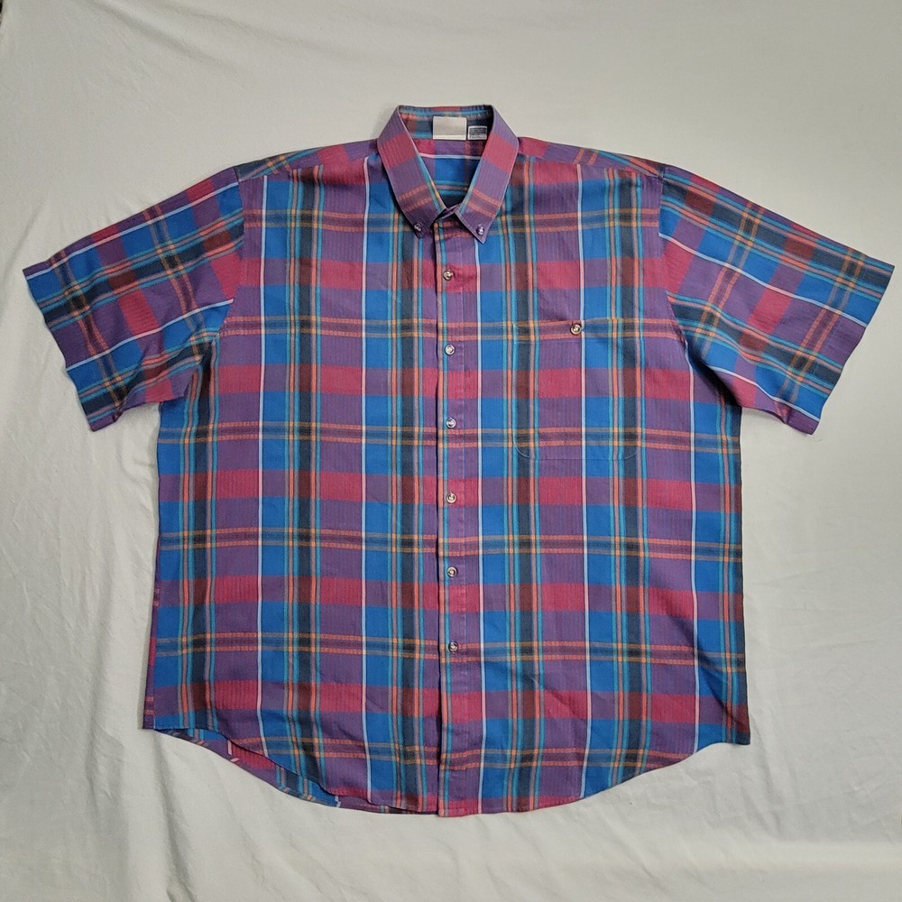 Saddlebrook Western Plaid Button Down Shirt Sz 2XL Purple Blue Orange Red Black