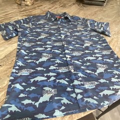 Shinesty Mens Busch Light Button Down Shirt Blue Fish Camo Sz L Large Can Pocket
