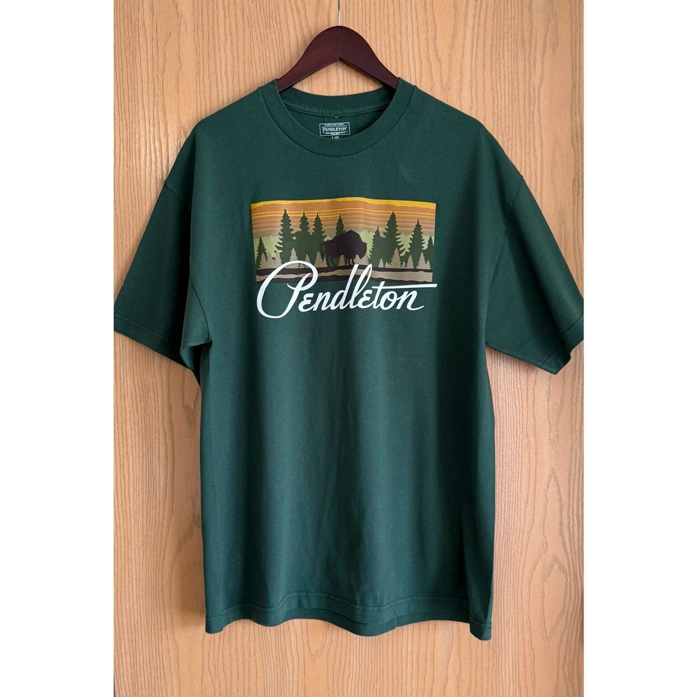 Pendleton | SZ Large | Green Woolen Mills Buffalo Graphic Tee Shirt Western EUC