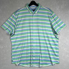 Mizzen Main Halyard Short Sleeve Button Up Shirt Men’s 2XL Green Blue Striped