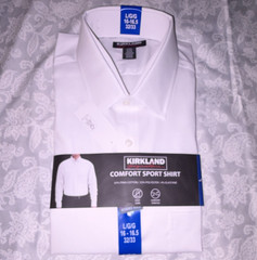 Kirkland Signature Comfort Sport Dress Shirt White L 16-16.5 32/33 Non-Iron