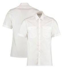 Kustom Kit White Polycotton Easy Iron Short Sleeve Tailored Pilot Shirt