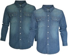 Denim Shirts Plain Snap Button Long Sleeve Classic Tops Ex Store with Pockets