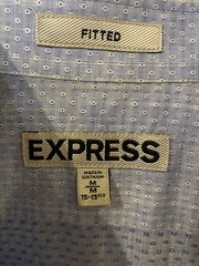 Express Fitted Medium 15 15 1/2 Long Sleeve Blue Dress Shirt Dotted