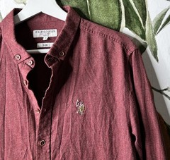 US Polo Assn. Large Slim Basic Button Down Long Sleeve Shirt Cotton Heather Red