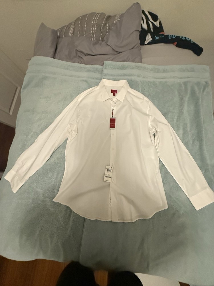 Alfani Slim Fit Stretch White Solid Dress Shirt XL 17-17 1/2 34/35