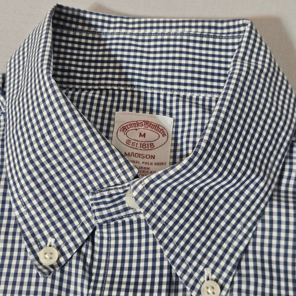 Brooks Brothers Madison M Non-Iron American Supima Shirt Mens Blue gingham check