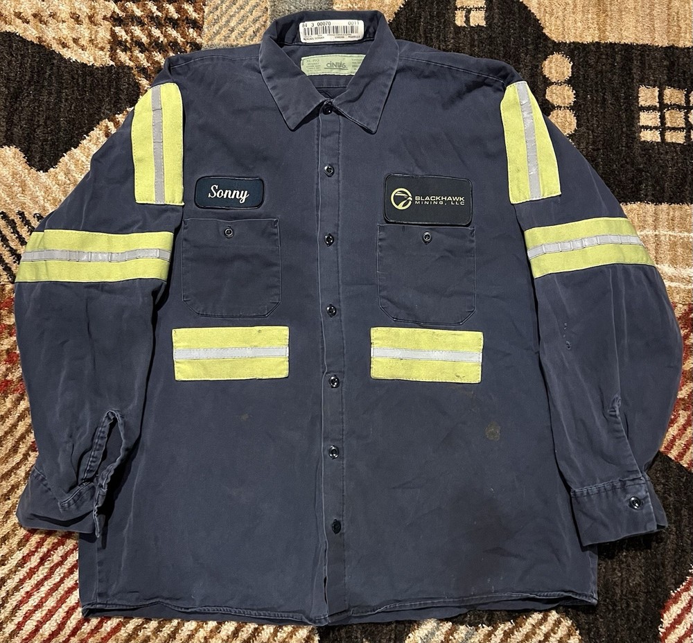 🟩🟩🟩 BLACKHAWK MINING COAL COMPANY ISSUED REFLECTIVE STRIPES MINER SHIRT XL