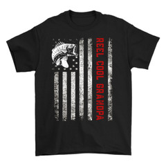 Reel Cool Grandpa Fishing T-Shirt Vintage Tees For Fisherman Fisher Rodfather