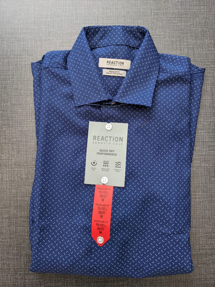 Kenneth Cole Men’s Quick Dry Performance Dress Shirt Blue Medium 15-15.5 36/37