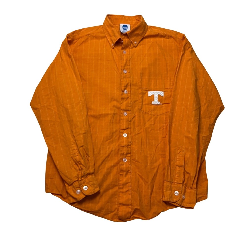 NCAA Button Down Mens Medium Orange Tennessee Volunteers Grid Embroidered Shirt